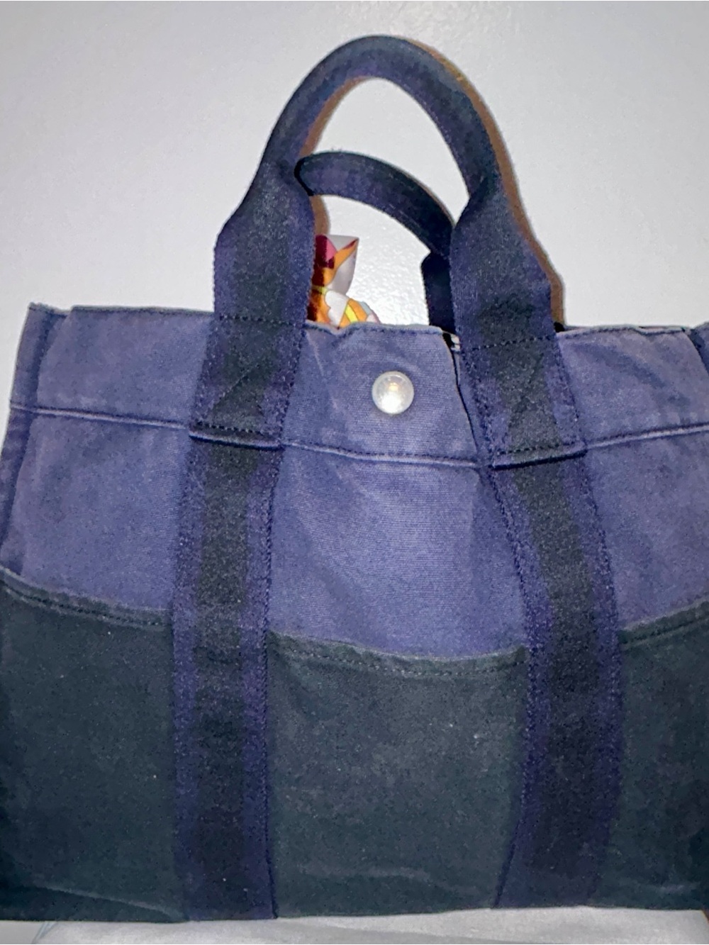 Authentic Hermès Fourre Tout MM Tote, Navy and Black Canvas. Hermes Twilly - Picture 6 of 11